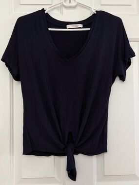 Veronica M Navy Blue V-Neck Tie-Front Women's Top